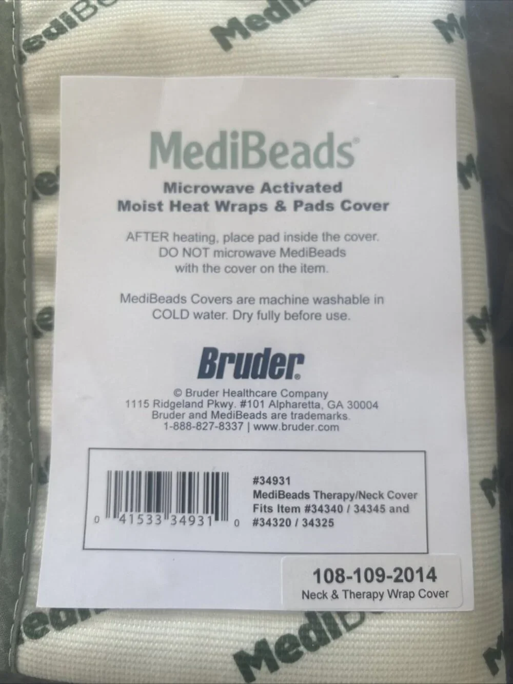 NEW Bruder MediBeads Microwave Activated Moist Heat Wrap & Pad *Cover Only*